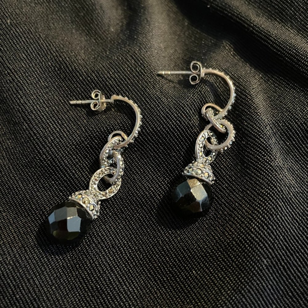 Black Crystal marcasite drop earrings